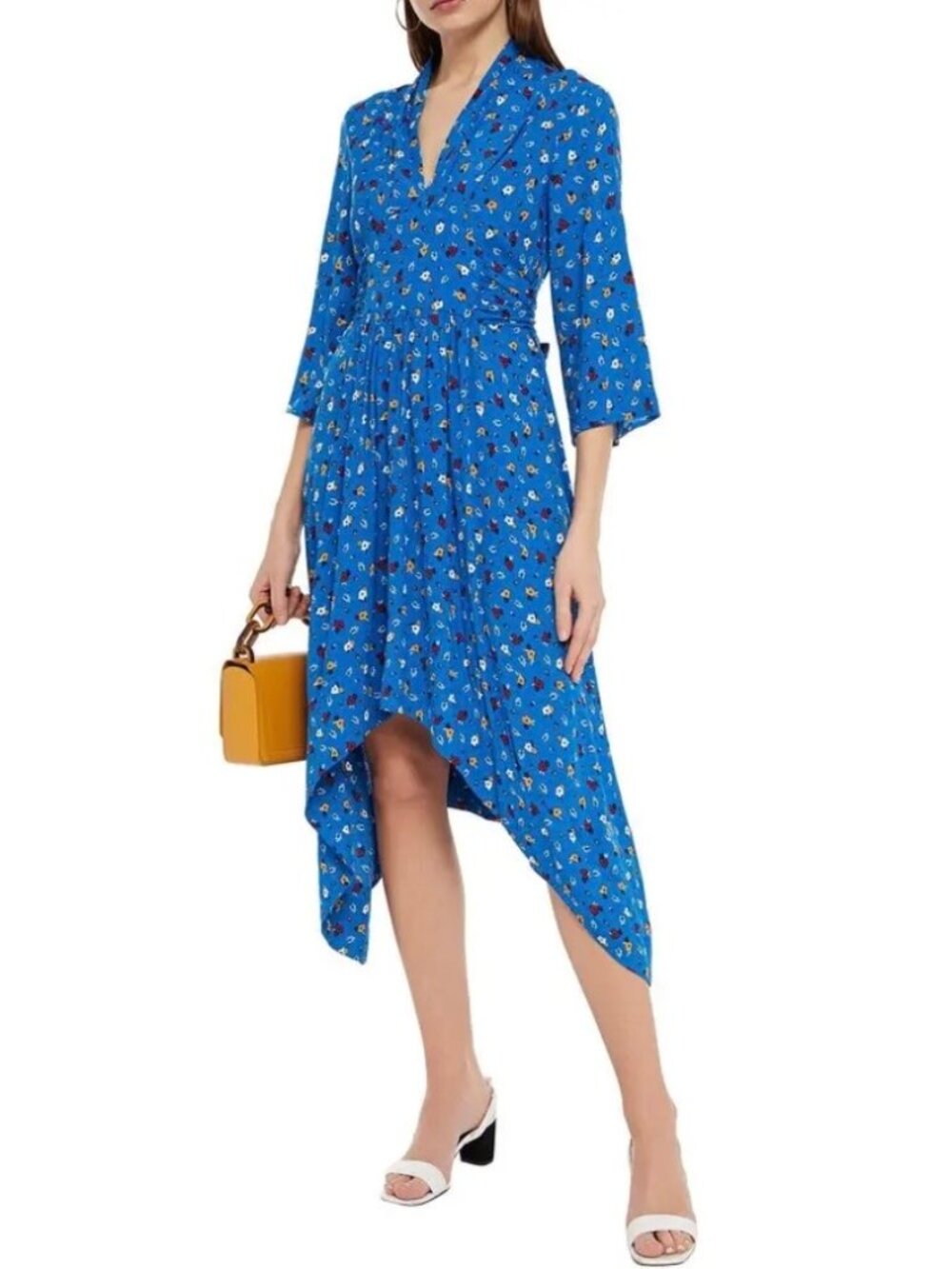 BA&SH Lilia Gathered Floral Print Crepe Midi Dress, XS NWT